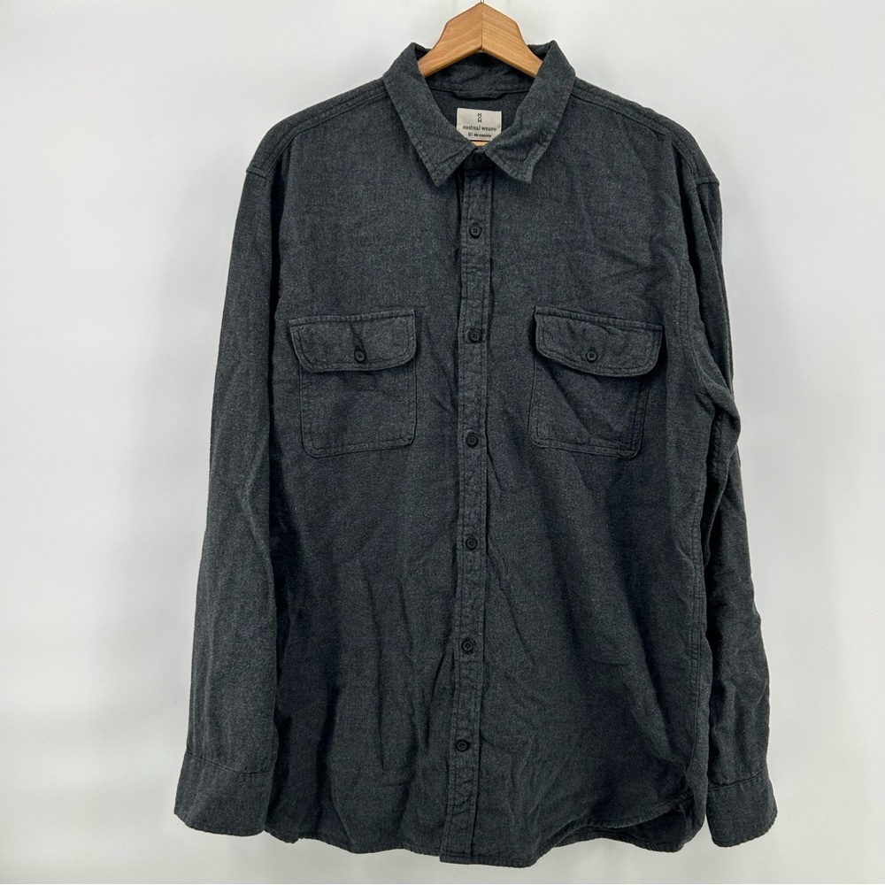 Mutual Weave Mens Flannel Shirt Shacket XLT‎ Gray Long Sleeve Chest Pockets